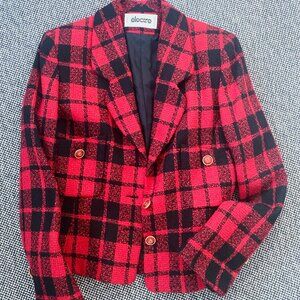 Emanuel Ungaro Vintage 1980s Cropped Plaid Zipper Jacket. Size 44/10 Small